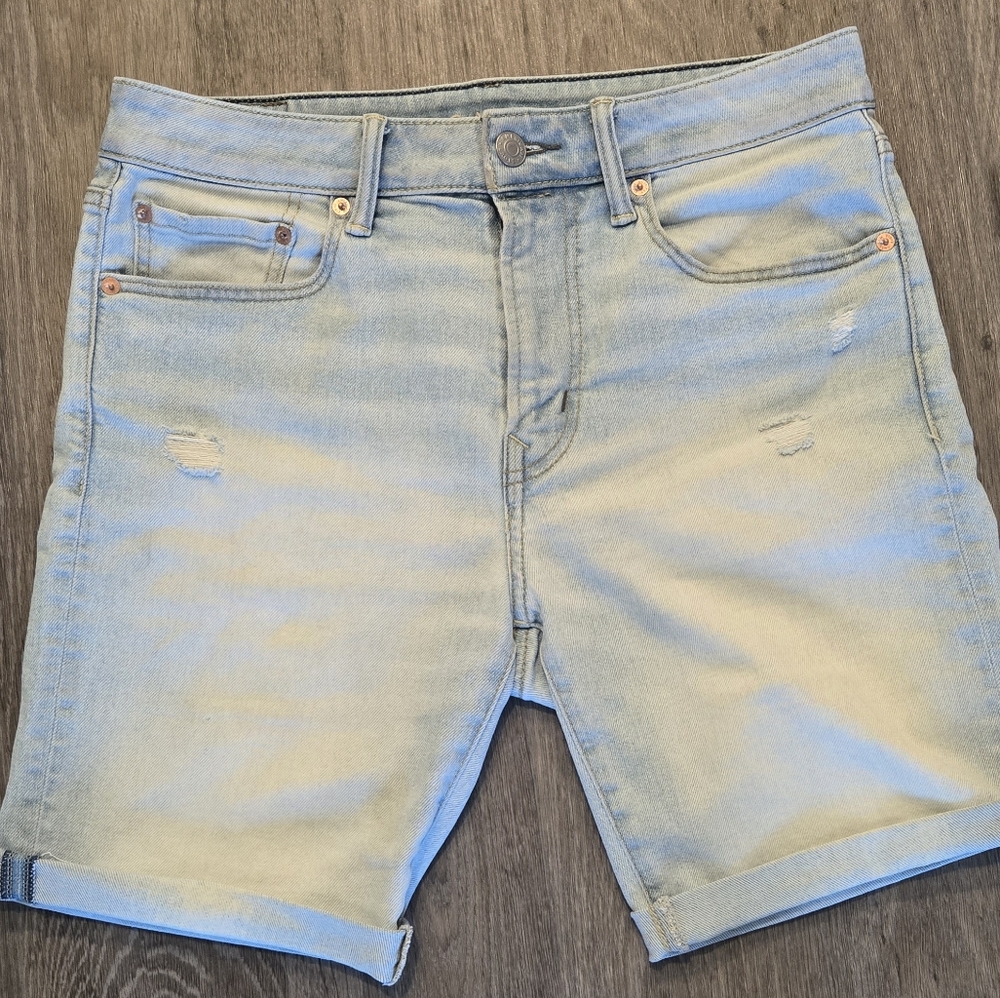 Light Blue Distressed Denim Shorts